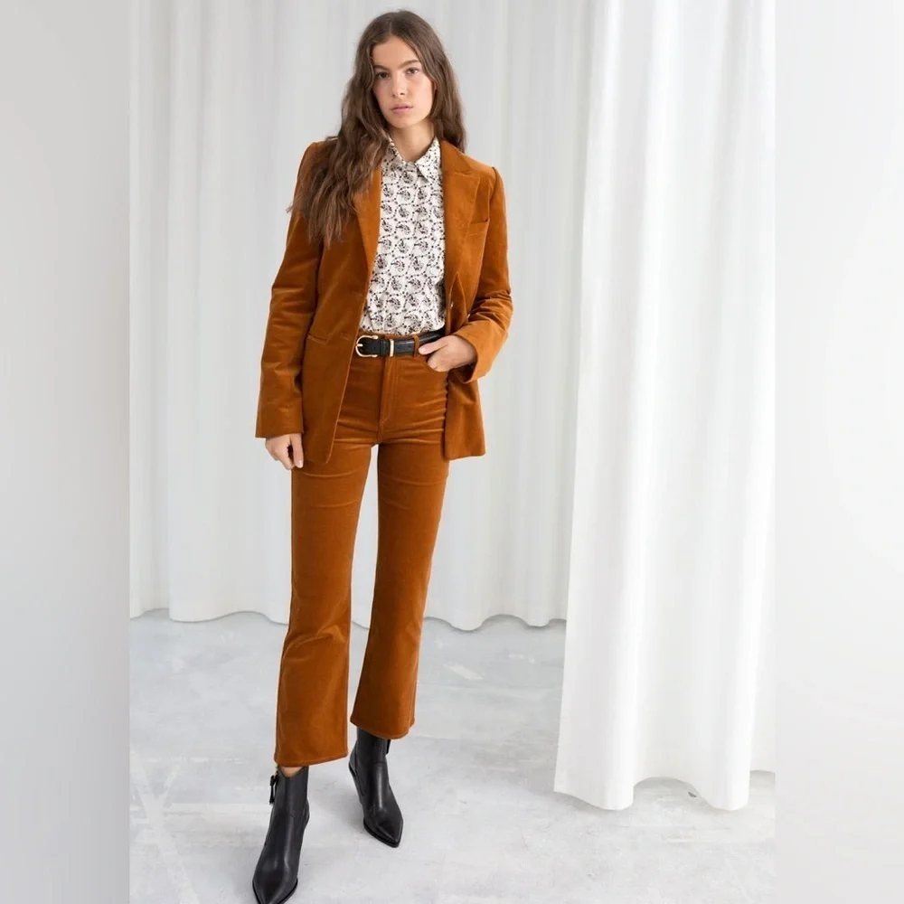 & Other Stories Caramel Corduroy Straight Kick Flare Pants Cropped Ankle Retro 2